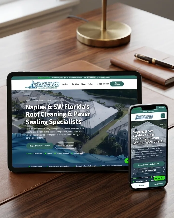 A website JWCAA built, shown responsive on a tablet and phone