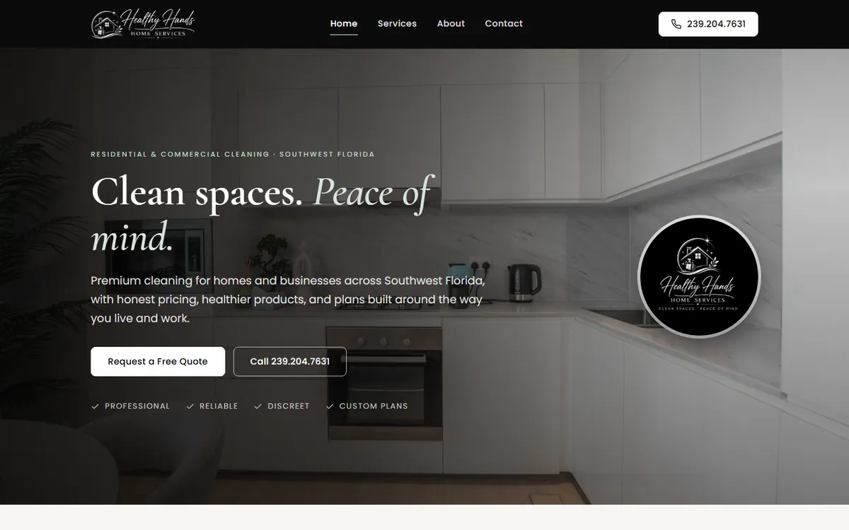 Homepage of a home cleaning and home watch company website built by JWCAA